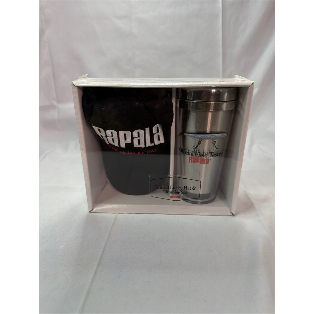 Rapala Official Lucky Hat and Stainless Steel Tumbler Set Black Fishing Gift New